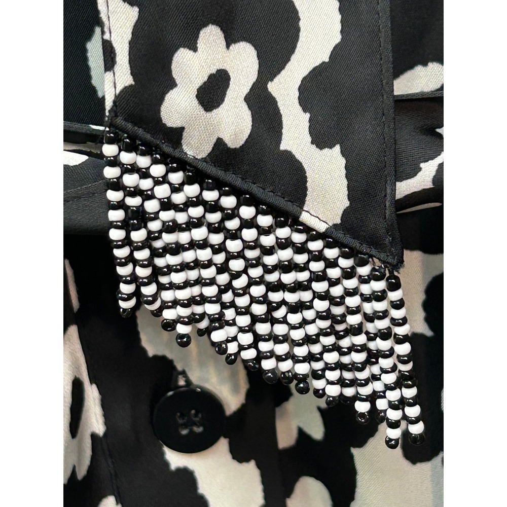 House of Harlow 1960 Shirt Dress Womens M Black White Floral Beaded Belt Midi - Picture 5 of 10